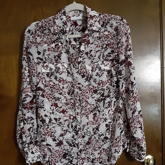 NEW YORK & COMPANY/L-S/CHIFFON BLOUSE/SMALL - Picture 1 of 11